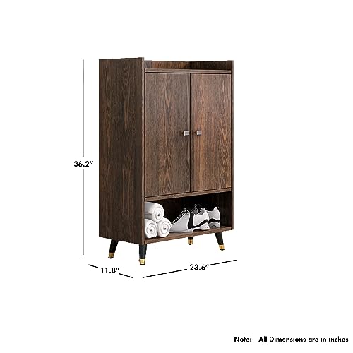 Image of Bniture Engineered Wood Shoe Cabinet with Door | Shoe Rack Wooden with Metal Legs | Sturdy and Stylish Wooden Cabinet for Home | Multipurpose Shoe Rack Organiser | Front Size 3 x 2 Feet (Flower Wenge)