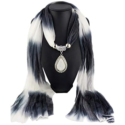 Ocobudbxw Women Vintage Gradient Color Water Drop Pendant Rhinestone Jewelry Scarves Ombre Chiffon Necklace Colored Scarf Cover