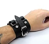Wrist Guard adjustable wide men leather cuff bracelet with pilot roller buckle and steampunk design