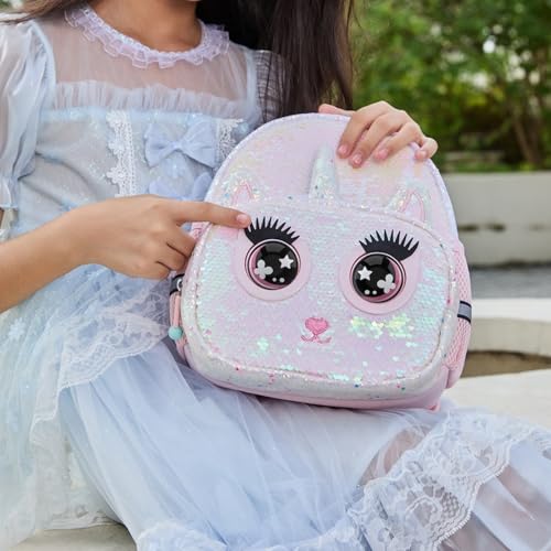 Sparkling Unicorn Backpack, Cute Sparkly Backpack, eyes can move, Adjustable Beling bag(Small backpack, Pink)3
