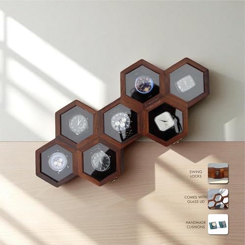 Image of Vintage Wooden Watch Box for Men, Timepiece Display Case, Honeycomb Watch Storage & Organizer, Jewlery Box for Women, Anniversary Gift For Husband (7 Compartments (Other Design))