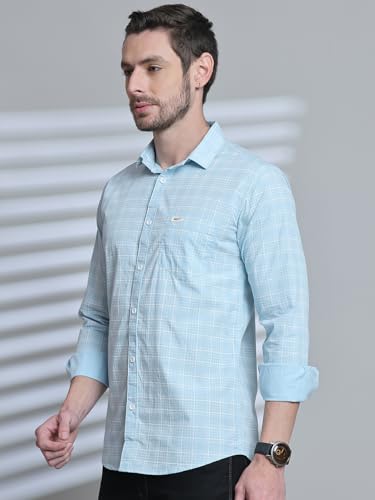 Image of Majestic Man Comfort Slim Fit Spread Collar Small Checked Cotton Casual Shirt