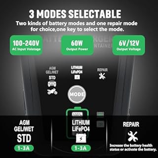Chargeur de batterie 6 V/12 V, mainteneur de batterie, chargeur intelligent entièrement automatique 3 A, chargeur de batterie au plomb-acide au lithium LiFepo4 à 6 volts et 12 volts, désulfateur pour