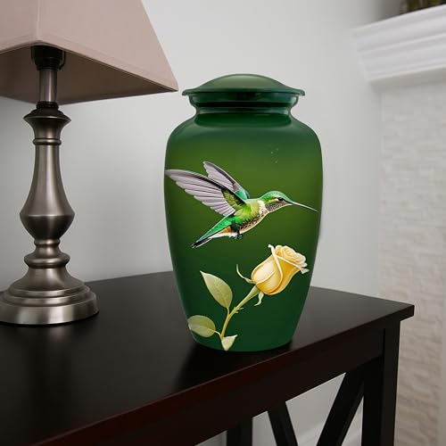 Image of Hummingbird Cremation Urn for Adult Human Ashes - Handcrafted Large Funeral Urn - Decorative Memorial Urn with Peaceful Floral Design for Men or Women, 200 Cu /in