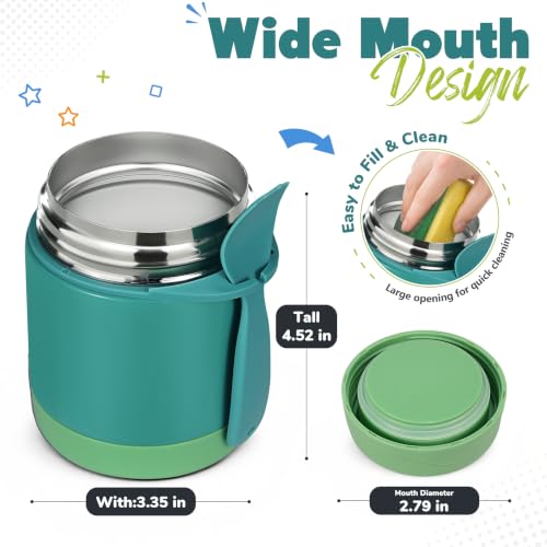 Image of 10oz Soup Thermo for Hot Food Kids,Lunch Thermo Kids Food Jar with Spoon Hot Insulated Food Containers,Leak Proof Stainless Steel Wide Mouth Lunch Thermo Jar for School(Green)