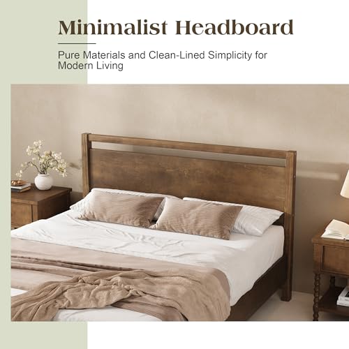Image of AMERLIFE Queen Size Solid Wood Bed Frame with Headboard, Minimalist Platform Bed with Wooden Slats Support /No Box Spring Needed /Easy Assembly /Noise-Free, Dark Brown