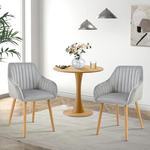 Miniatura 2 de Goeurvant Juego De 2 Sillas De Comedor Nordicas Con Reposabrazos, Sillas De Comedor, Tapizadas De Terciopelo, Silla De Salón, Silla De Cocina, Gris Claro