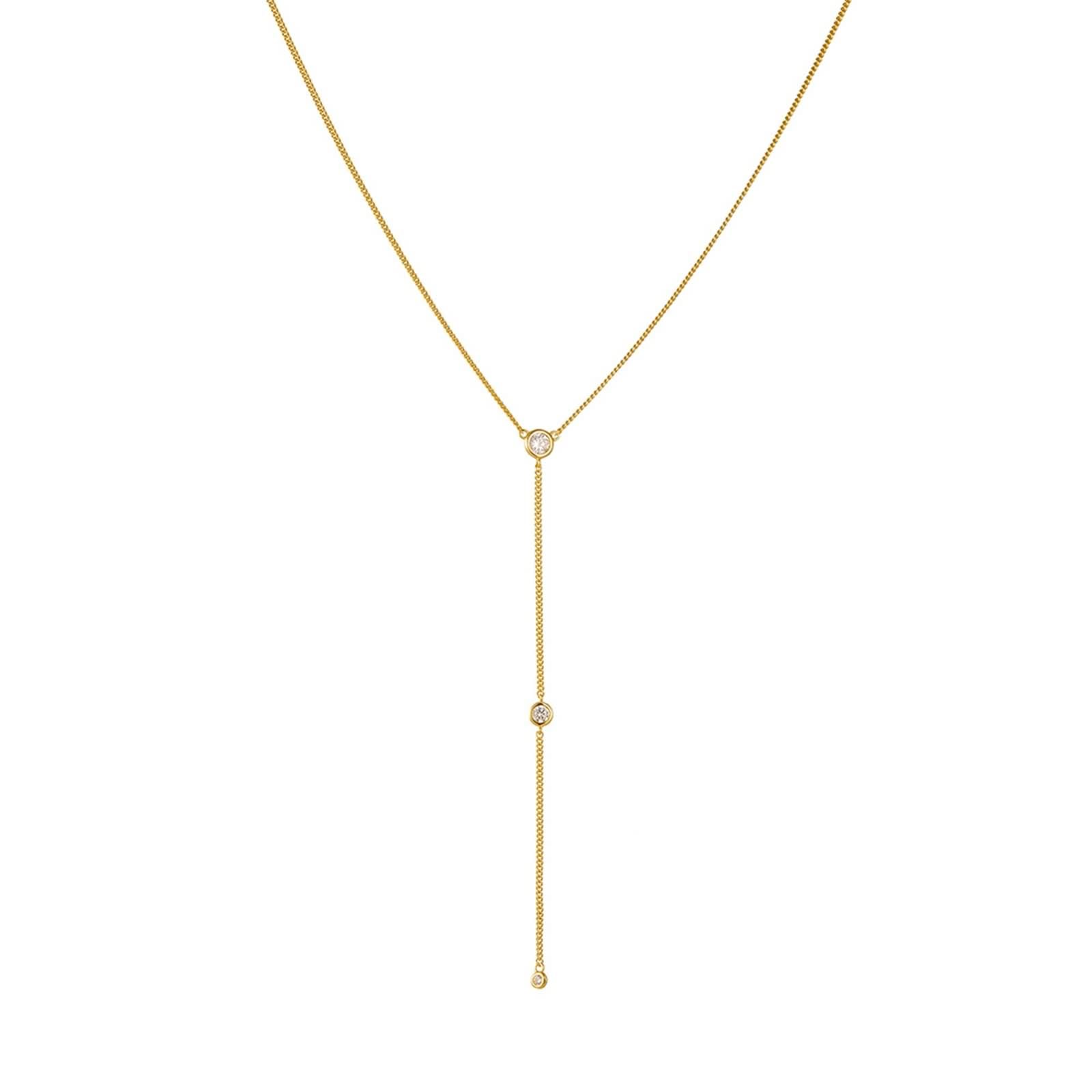 Halskette Gold Damen, Halskette Lang Elegant Weiß Im Labor Hergestellter Diamant Anhänger Kette Echtschmuck 9K/14K/18K Gelbgold Y-Halskette