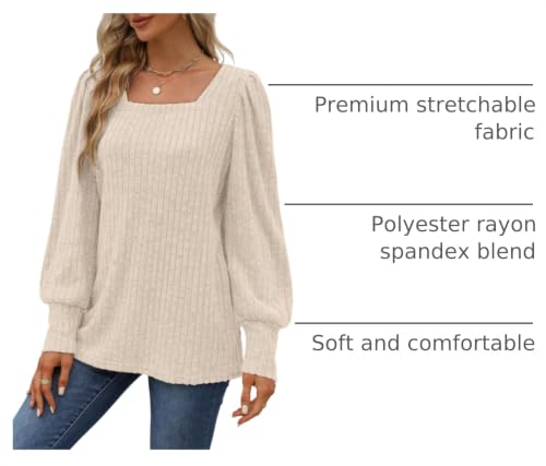 Image of WIHOLL Long Sleeve Shirts for Women Trendy Casual Square Neck Tops Lightweight Sweaters