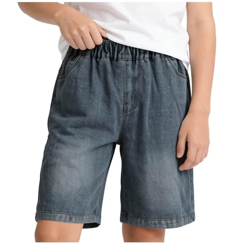 Cambkatl Boys Elastic Waist Summer Bermuda Jean Shorts Vintage Washed Loose Knee Lenght Denim Shorts for 5-15 Years