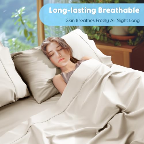 Image of SONORO KATE 1000 Series 100% Egyptian Cotton Queen Sheets,Extra Deep Pocket | 18-24 Inch Extra Deep Pocket,Soft & Breathable,5-Star Hotel Sateen Bed Sheets,All Season,4pc,Cream