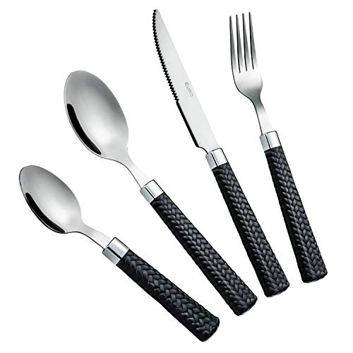 Conjunto de Talheres Varanda Gourmet Rattan, 24 peças, Preto, Euro