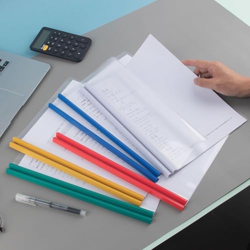 Image of SAYA Strip File Folder for Documents | A4 Transparent Sliding Bar Report Covers | 30 Sheet Capacity | Resume & Presentation Organizer Binder | Durable Grip Slide Bar | Pack of 10