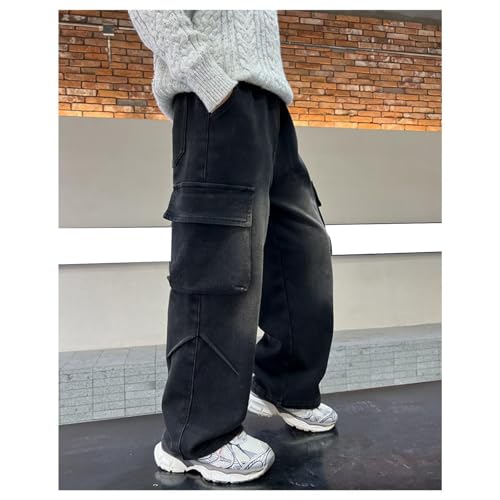 Boys Baggy Cargo Jeans Elastic Waist Stretchy Wide Leg Vintage Demin Pants Teens Flap Pockets Pants Y2K Streetwear3