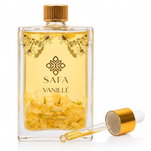 SAFA Vanilla Body Oil - Nourishing Oil for Skin, Hair & Nails 118ml | Vanilla Body Oil Blend with Sweet Almond, Vitamin E, Argan & Apricot Oils Fast-Absorbing, Non-Greasy Moisturizer for All