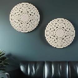 Marrakech Juego de 2 murales decorativos de pared de madera, 40 cm, gran adorno como decoración oriental (abasin blanco antiguo, juego de 2 unidades)