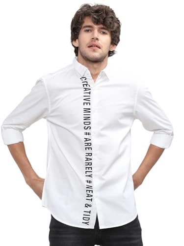 Image of Highlander Men's Slim Fit Casual Shirt | Typography Print | Button Closure | Trendy, Breathable & Comtable All-Day Wear