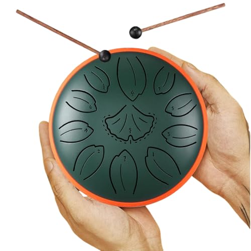 Tongue Drum 6 Inch 11 Tones, Steel Tongue Drum, Ginkgo Leaves Alloy Steel, Steel Pan Percussion Instrument for Beginners, Handpan Drum for Sound Healing Meditation Yoga (Green)