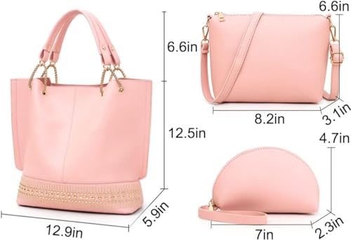 Handbags for Women Fashion Tote Bags Rivet Shoulder Bag Top Handle Satchel Purse Set 3pcs3