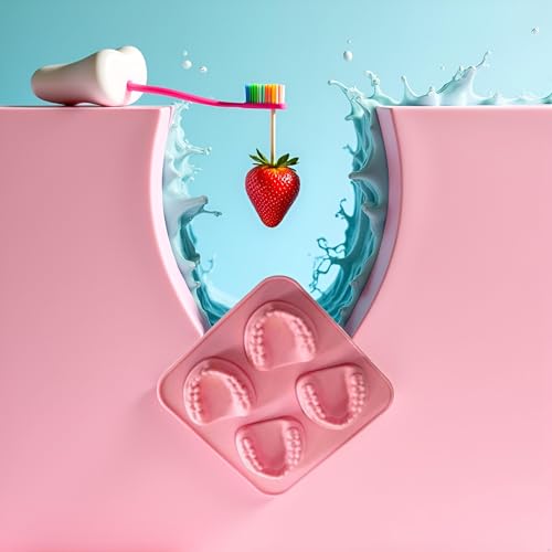 Molde para hielo dientes 4 cavidades silicona rosa miniatura 5