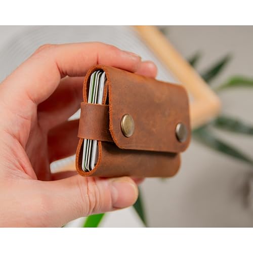 Image of Genuine Leather Card Holder Wallet for Men & Women | Slim Pocket Size Card Holder with Cash Slot | Debit Credit Visiting Card Organizer for Daily Use (Style 9)