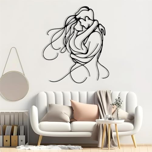 Flyoak Couple Metal Wall Art - Kissing Couple Line Art, Minimalist Man and Woman Kissing Wall Hanging, Romantic Metal Sign for Bedroom Living Room (Black, 20x24in|52x60cm)