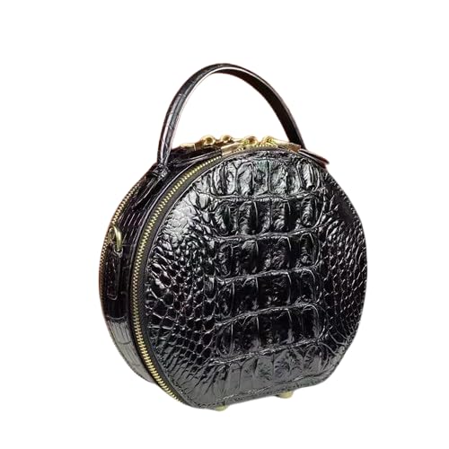 Exotic Genuine Alligator Leather Lady Round Purse Authentic Real Crocodile Skin Women Small Handbag Female Single Shoulder Bag, Black