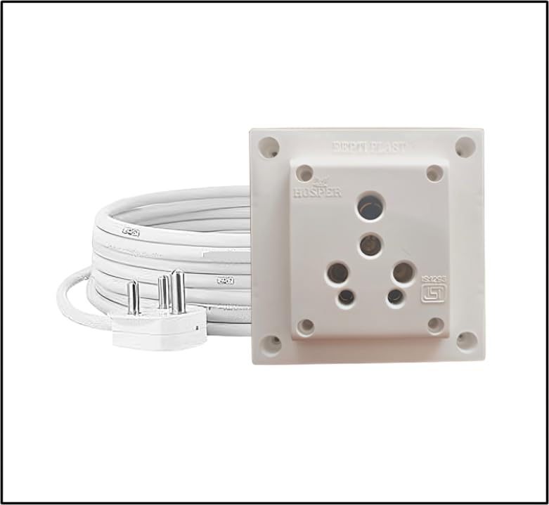 16A Power Extension Board with 1 Socket, 3500W Surge Protector, Electric Cord for Computer, Fridge, AC, Home and Office Appliances (White) 220 Volts (15 Meter)