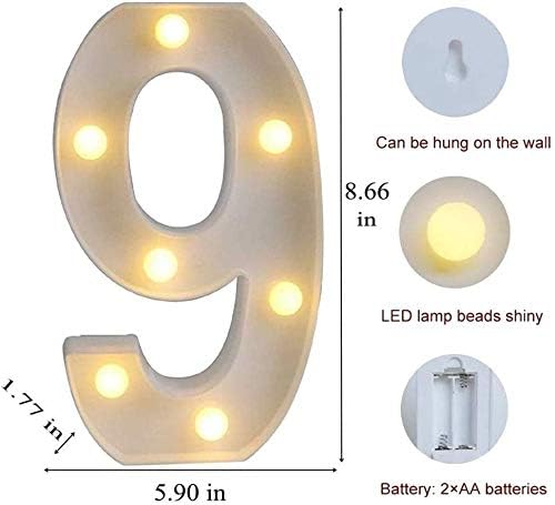 Image of Marquee 9 Number Shaped LED Light Lamp for Decoration Decore Walls Hanging Birthday Party Wedding (Nine)