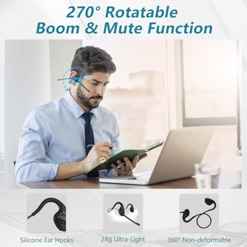 Image of BANIGIPA Bluetooth Headphones with Boom Microphone, Open Ear w /Noise Canceling Mic, Wireless Headset for Phone Laptop PC Computer, Light and Comfortable for Office Meeting Home Working-10 Hrs