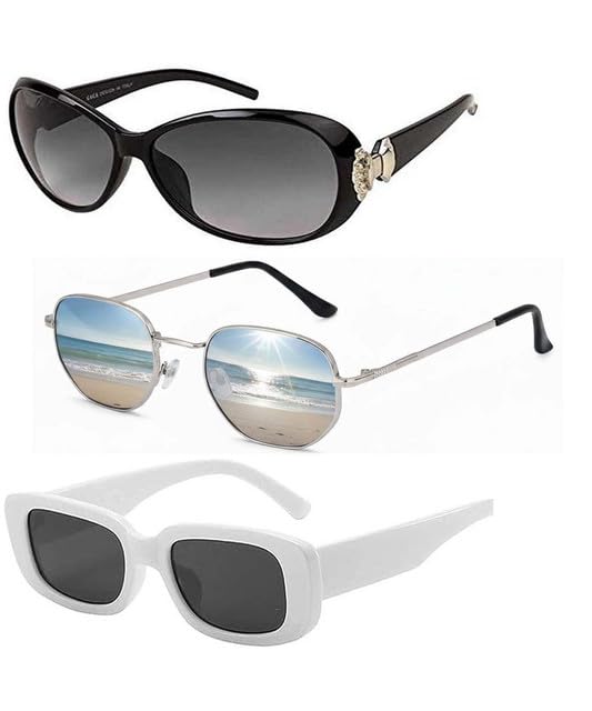 Y&S Unisex Goggle Combo| Combo Offer Pack of Branded Latest Stylish| Black Butterfly Silver Hexagonal White Candy for Men and Women with Box|3-1191