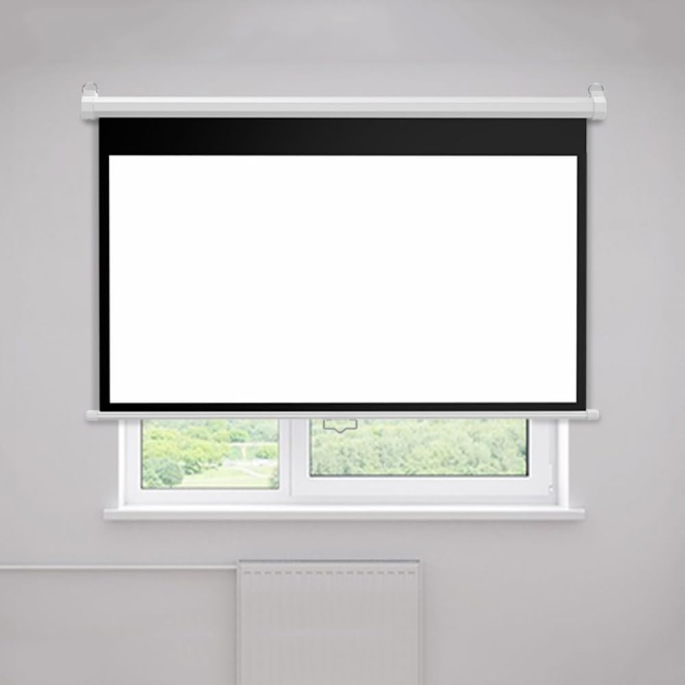Pantalla de proyección retráctil Manual de 60" a 72" para Cine en casa, para Interiores y Exteriores, 3D 4K, con Bloqueo automático y fácil de enrollar (60 Pulgadas, Formato 16:9)