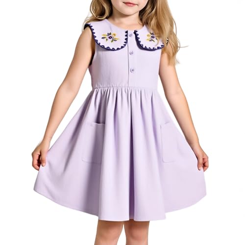 Little Bitty Girls Cotton Embroidered Peter Pan Collar Sleeveless Summer Party Birthday Sunshine A line Dress 2-6 Years