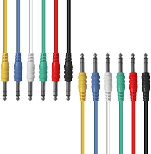 AxcessAbles 1/4 (6.35mm) TRS to 1/4 (6.35mm) TRS Multi-Color Balanced Stereo Patch Cables 6-Pack Outboard Gear& Patchbay Studio Cables External Effects Digital Analog Effects (1.5ft)