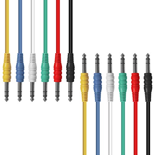 AxcessAbles TS14-Patch103 - Paquete de 6 unidades multicolor TS a 0.236 in TS desequilibrado, cable de instrumento para pedal de guitarra, 3 pies, rojo/amarillo/azul/verde/negro/blanco