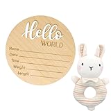 Baby Announcement Sign for Newborn,Hello World Newborn Sign, Wooden Newborn Birth Announcement Sign for Hospital, Welcome Baby Name Announcement Sign for Boy Girl Photo Prop Baby Shower Nursery