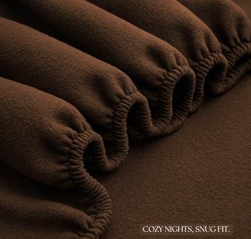 Image of VAS COLLECTIONS Luxury Warm Winter Elastic Fitted Bedsheet with 2 Pillow Covers - Ultra Soft Flannel Velvet Touch, Cozy & Wrinklefree lintfree Size - 78x72+10 Inches (Dark Brown)