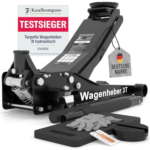 Tarpofix® Wagenheber hydraulisch 3t (75-505mm Hubhöhe) | Premium Rangierwagenheber 3t mit Doppelzylinder | Hydraulischer Wagenheber flach für SUV & tiefergelegte Autos | Hydraulik Rangierwagenheber