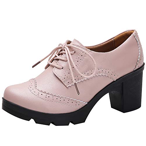 Jamron Femmes Talon Bloc Brogues à Lacets Chaussures...