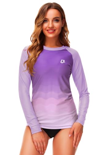 Image of Deerose Womens Gradient Rash Guard UPF 50+ Swim Shirts Surfing Top with Thumb Hole