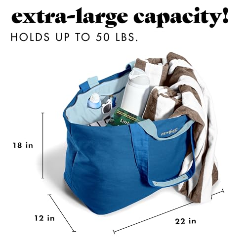 Image of Fit & Fresh XL Beach Tote Bag for Women - XL Travel Tote with Zipper & Pockets, Oversized Canvas Pool Bag, Weekender Carry-On