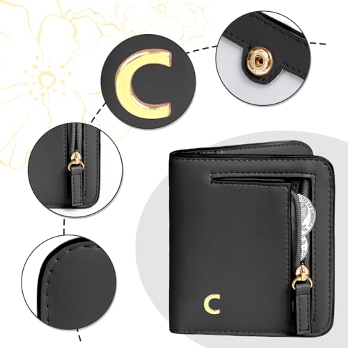 Image of COSHAYSOO RFID Wallet Women Small Slim Travel Initial Letter Monogrammed Credit Card Cash Holder, Personalized 16th 18th 21st Birthday Gifts for Girls Big Sister Trip Gift Black C