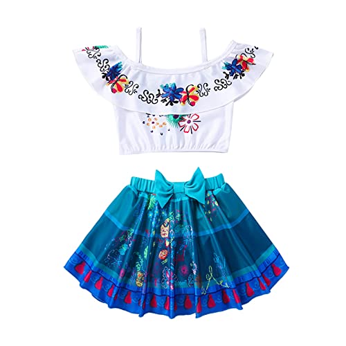 ATIMIGO Encanto Girls Swimsuit Mirabel Two Pieces Ruffle Bathing Suit Princess Summer Beach Tankini Swimwear 10-11 Blue