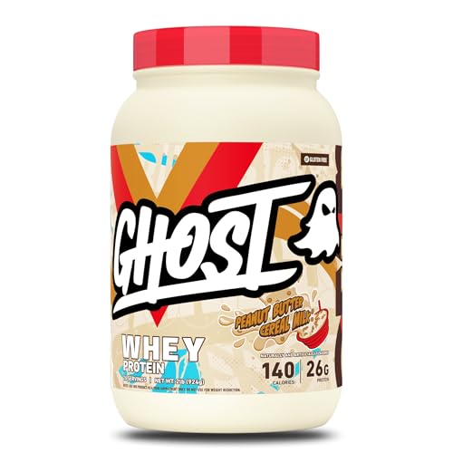 GHOST Whey Protein Powder, Peanut Butter Cereal Milk - 2LB, 26G of Protein - Whey Protein Blend - Post Workout Fitness & Nutrition Shakes, Smoothies, Baking & Cooking - Soy & Gluten-Free
