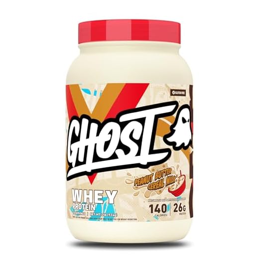 GHOST WHEY Protein Powder, Peanut Butter Cereal Milk - 2lb, 26g of Protein - Whey Protein Blend - ­Post Workout Fitness & Nutrition Shakes, Smoothies, Baking & Cooking - Soy & Gluten-Free