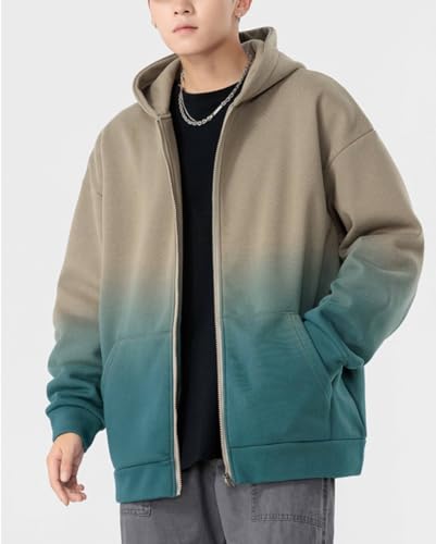 Mens Zip Up Hoodie Oversized Heavyweight Gradient Hoodies Vintage Acid Wash Sweatshirt Streetwear Pullover3