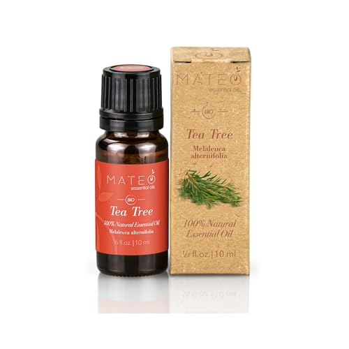 MateoEssentialOils – Olio essenziale di Albero del tè (Tea Tree) 100% puro e naturale – Ideale per diffusori, aromaterapia, cura della pelle, repellenti per insetti, uso cosmetico e quotidiano – 10ml.