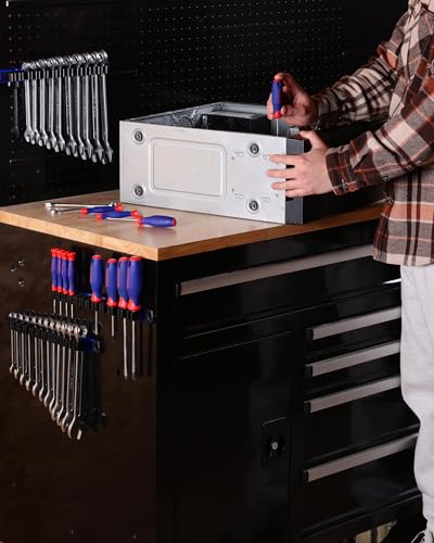 Image of WORKPRO Magnetic Screwdriver and Wrench Organizer Set, 12-Slot Tool Holder | Aluminum Rail, Magnetic Force, Flexible High-Tension Tool Clips, For Tool Box Drawer & Wall-Mount Storage