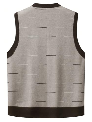 OYOANGLE Men's V Neck Sweater Vest Printed Work Dressy Sleeveless Knitted Pullover Sweaters2