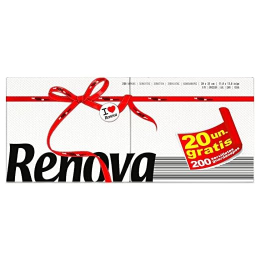 Renova Servilletas De Papel Red Label, 200 Servilletas Blancas, Tamaño Estándar
